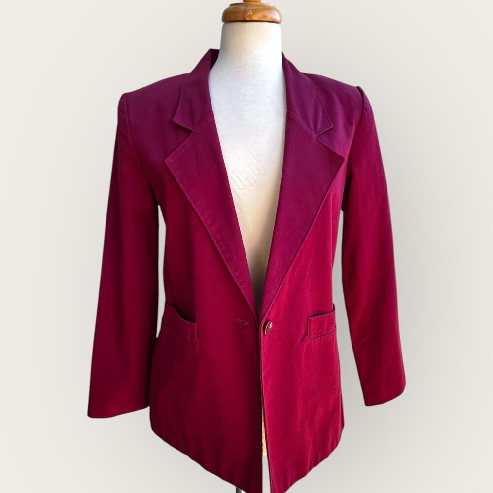 Vtg Carriage Court Womens One Button Blazer Suit Jacket Size 6P Cotton USA Y2K